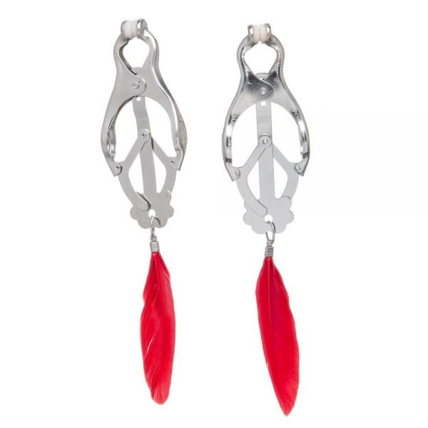 Затискачі на соски "конюшина" Lucky Bay Nipple play з червоними пір'ячками