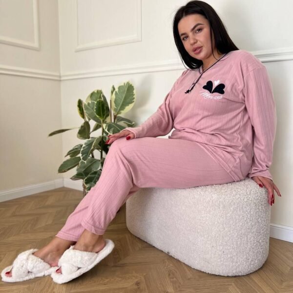 Тепла піжама домашній костюм DO4300 Пудра PLUS SIZE