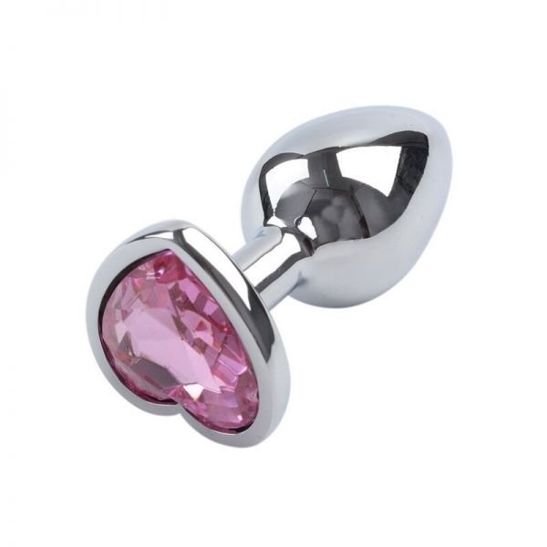 Анальна пробка Silver Metal Heart Light Pink, s
