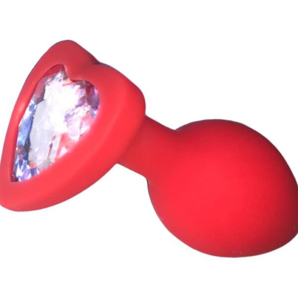 Анальна пробка силикон Червона з камнем у формі серця Shape S, білим 7,5 х 2,8 см