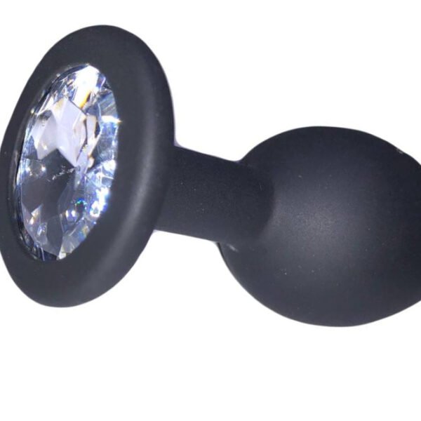 Анальна пробка силікон Чорна камень білий Shape M, 8 x 3. 5 см