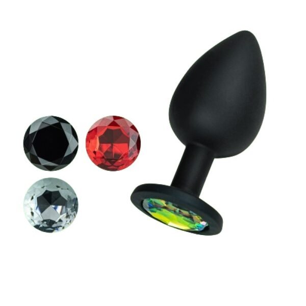 Анальна пробка Cuore Crushious, зі змінними кристалами, силіконова, чорна, 7 х 2. 7 см, розмір S