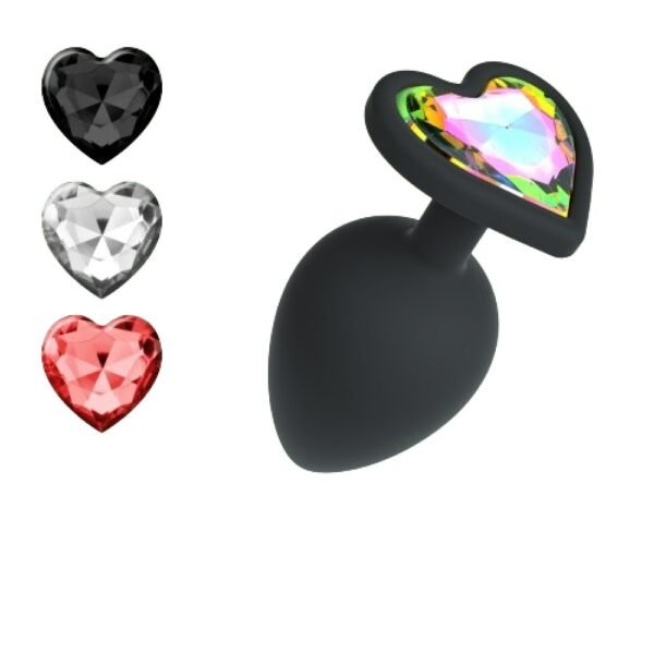 Анальна пробка Cuore Crushious, зі змінними кристалами, силіконова, чорна, 8 х 3. 4 см, розмір М