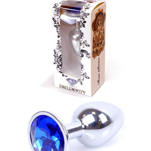 Анальна пробка з каменем Plug-Jewellery Silver PLUG-Dark Blue розмір S