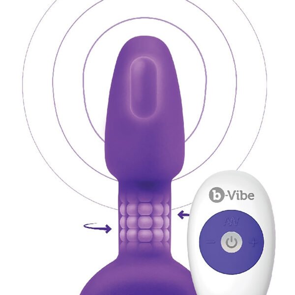 Анальна пробка з риммінг ефектом та пультом B-VIBE RIMMING PETITE, фіолетова