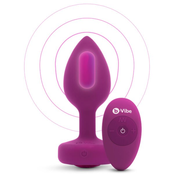 Анальна пробка із вібрацією B-Vibe Vibrating Jewel Plug S/M Pink Ruby, силіконова, рожева