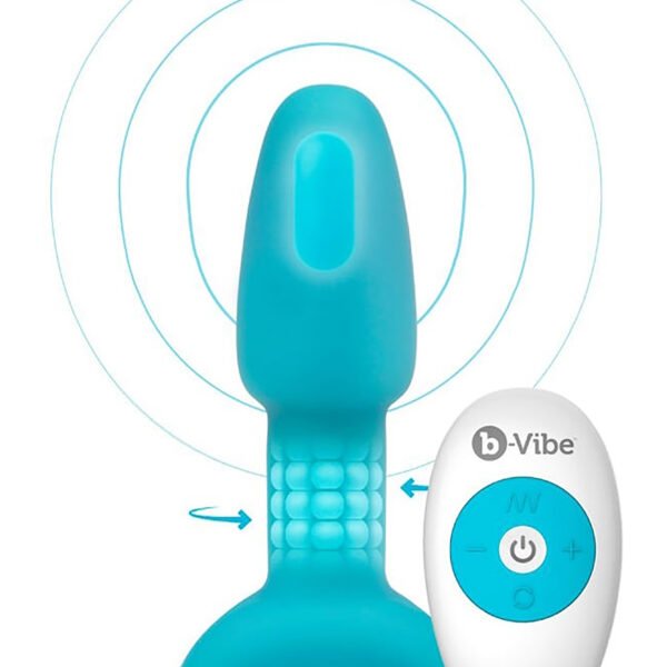 Анальна пробка з вібрацією і кульками, що обертаються Rimming Petite B-Vibe, з пультом, бірюзова