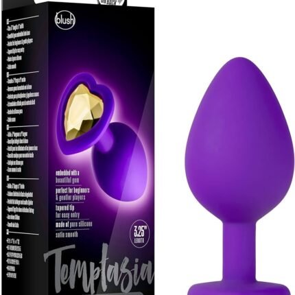 Анальна пробка силіконова Blush Temptasia із золотим стразом у формі серця, M