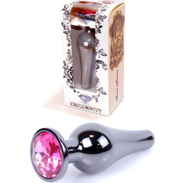 Анальна пробка з нержавіючої сталі з каменем Plug-Jewellery Dark Silver BUTT PLUG-Pink