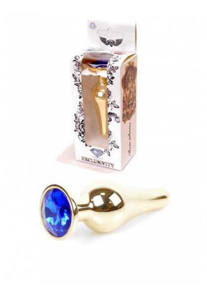 Анальна пробка з нержавіючої сталі з каменем Plug-Jewellery Gold BUTT PLUG-Dark Blue