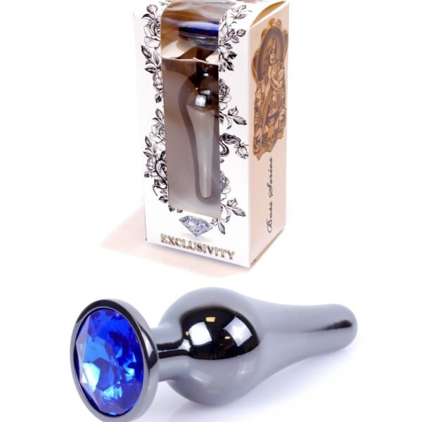 Анальна пробка з полірованого алюмінію з каменем Plug-Jewellery Dark Silver BUTT PLUG-Dark Blue