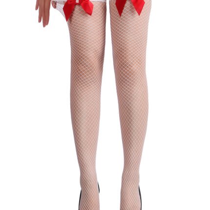 Панчохи у сіточку білі з червоним бантом Star Night для рольового костюма медсестри