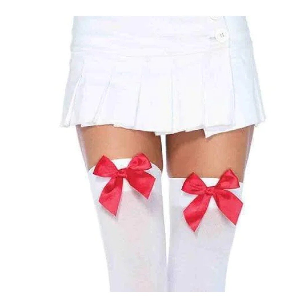 Панчохи з червоним бантом Leg Avenue, білий/червоний - Зображення 2