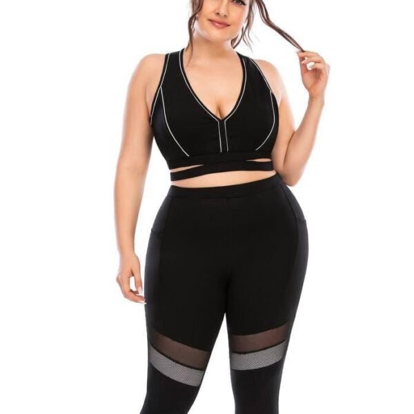 Фітнес костюм plus size з вставками з сітки FS1665 Чорний
