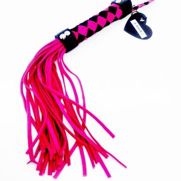 Флогер рожевий з плетеною ручкою, DS Fetish, замша