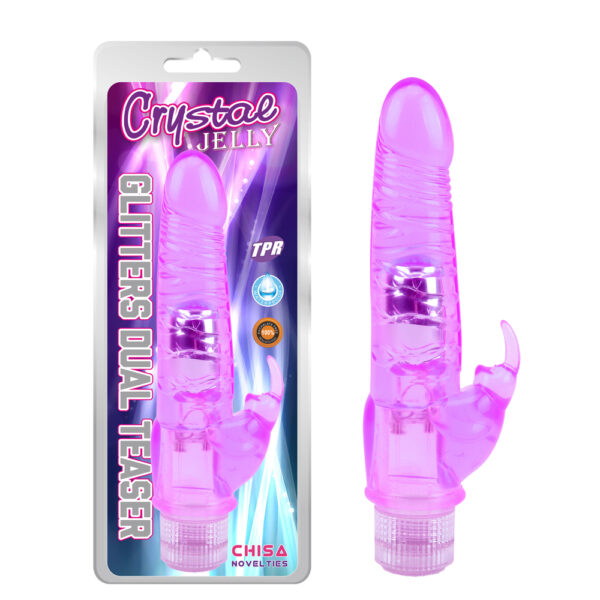 Подвійний вібратор Chisa Crystal Jelly на батарейках, фіолетовий