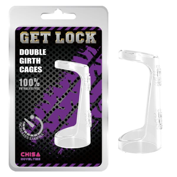 Ерекційне кільце Chisa Get Lock Double Girth Cages з двома кріпленнями, прозоре