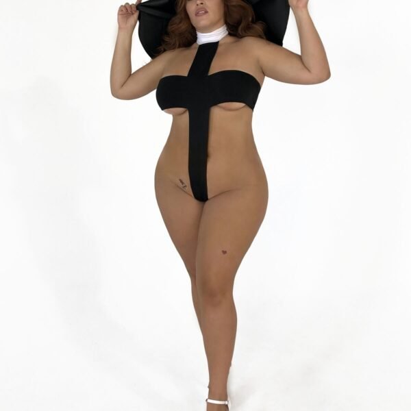Еротичний костюм-хрест черниці "Відверта Лана" XXL (боді та головний убір)