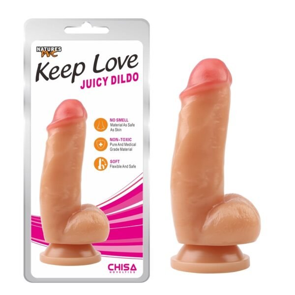 Фалоімітатор реалістичний з мошонкою Chisa Keep Love Juicy Dildo на присосці, бежевий