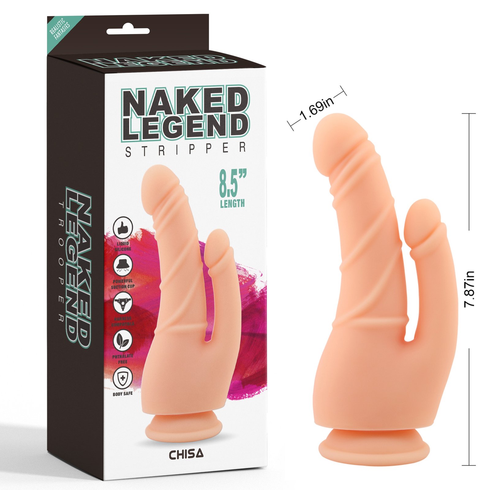 Фалоімітатор подвійний на присосці Chisa Naked Legend Stripper 8. 5, бежевий - Зображення 6