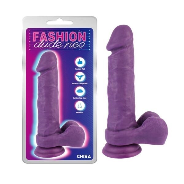 Фалоімітатор подвійної щільності з присоскою Chisa Fashion Dude Neo фіолетовий 21 см