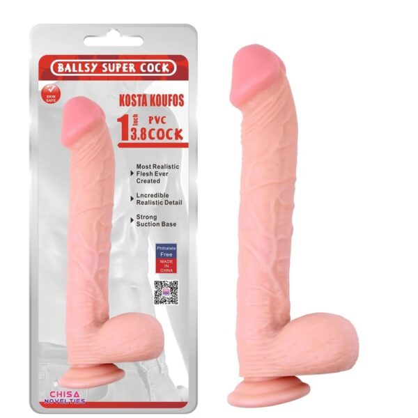 Фалоімітатор гігантський на присосці Chisa Ballsy Super Cock 13.8, бежевий
