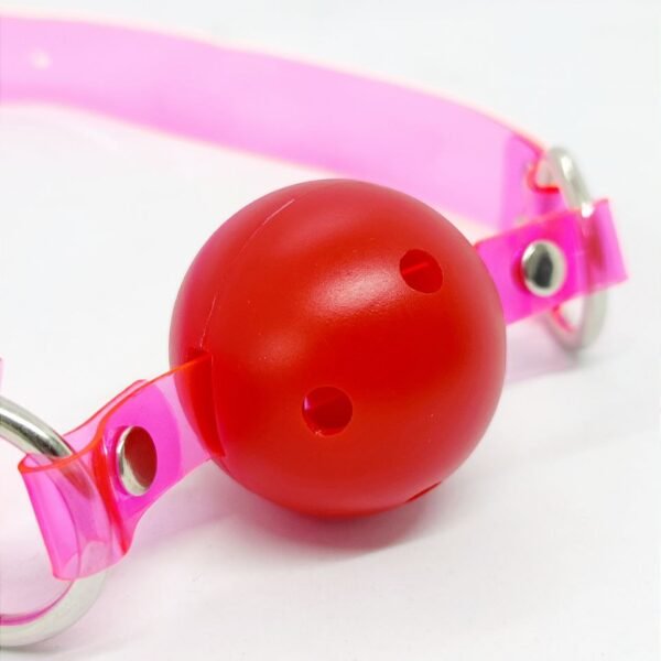 Кляп неоновий DS Fetish, рожевий ремінець з червоною кулькою
