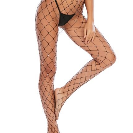 Колготи у велику сітку Star Night зі стразами, чорний, XS-M