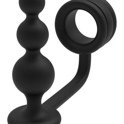 Кільце для пеніса Dream Toys Ramrod з анальною пробкою у формі кулі, чорне