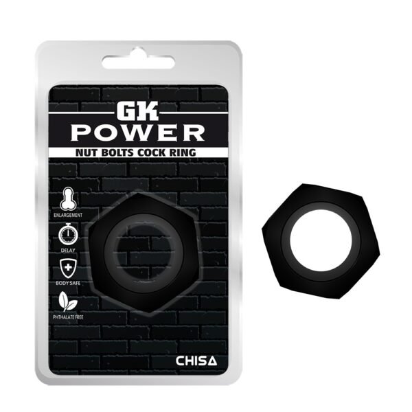 Кільце ерекційне Chisa GK Power Nust Bolts Cock Ring у вигляді болта, чорне