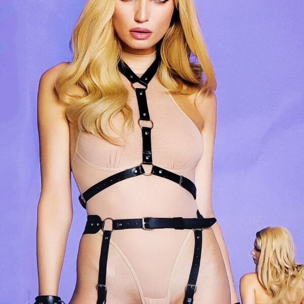 Комплект БДСМ Sunspice портупея з гартерами та наручники, чорний