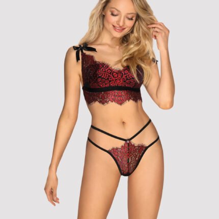 Комплект мереживної білизни, Obsessive Redessia, червоний, S/M