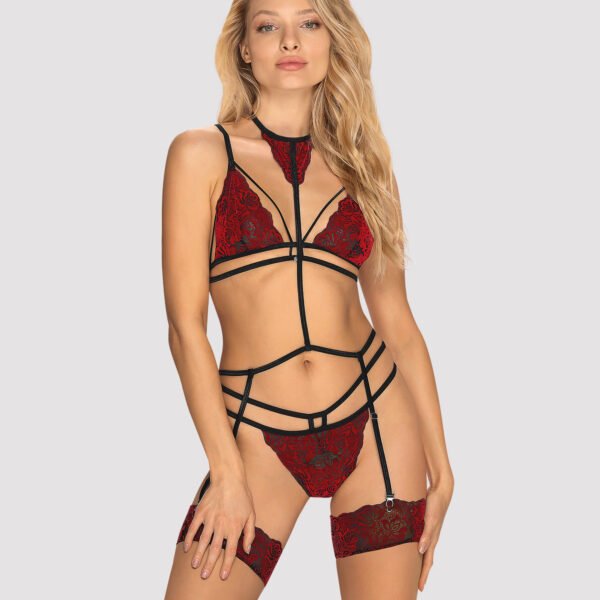 Комплект мереживний з поясом для панчіх Obsessive Sugestina 3-pcs set S / M
