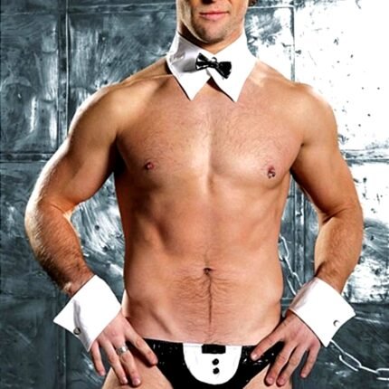 Набір офіціант Sunspice труси, манжети, метелик, чорно-білий, L