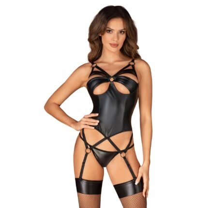 Корсет з пажами для панчох XS/S Armares Obsessive, зі стрінгами, чорний