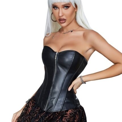 Корсет із застібкою блискавкою Star Night Sexy Leather та шнурівкою, чорний, M  (без коробки)