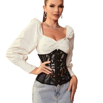 Корсет із сітки з візерунком Star Night з гачками та шнурівкою, з трусиками в комплекті, L (без коробки)