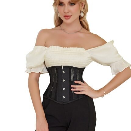 Корсет із сітки Star Night Steel Bones Grid Corsets з гачками і шнурівкою, чорний, M (без коробки)