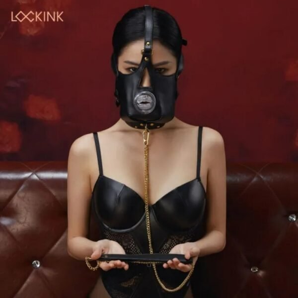 Маска на голову з повідцем та нашийником LOCKINK Blowjob Head Harness Muzzle for Puppy Play