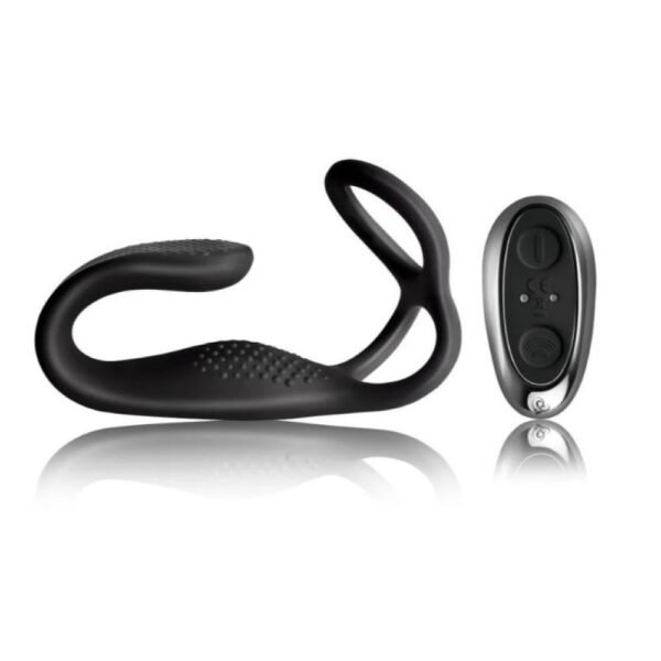 Масажер простати з подвійним кільцем на член і мошонку Rocks Off The Vibef, чорний, 27 х 3 см