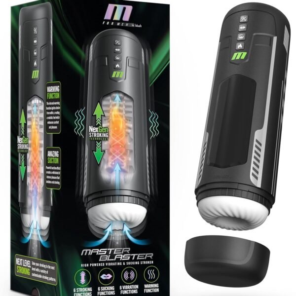 Маструбатор  з вібрацією, функцією посмоктування Blush Master Blaster та підігрівом, у чорній колбі