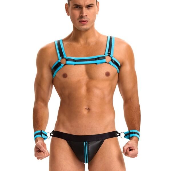 Чоловічий комплект з блискавкою на трусах та відкритим доступом Star Night з портупеєю та наручниками, L