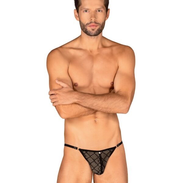 Чоловічі стрінги з ромбоподібними візерунками Severio Obsessive, чорні, One Size