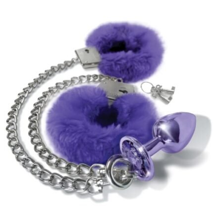 Набір Global Novelties NIXIE METAL BUTT PLUG& FURRY HANDCUFF SET, MEDIUM, PURPLE METALLIC