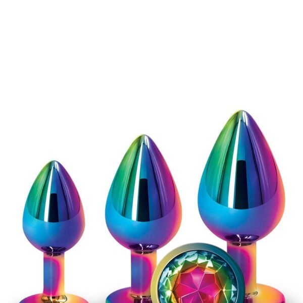 Набір металевих анальних пробок NS Novelties Rear Assets Trainer Kit, із кристалом, райдужний