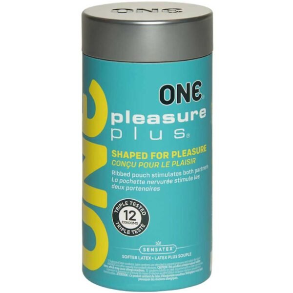 Набір презервативів з мішечком на кінці та внутрішніми ребрами ONE Pleasure Plus (ціна за банку 12 шт)