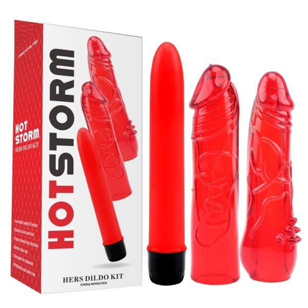 Набір вібратор + 2 насадки Chisa Hotstorm Hers Dildo Kit червоний