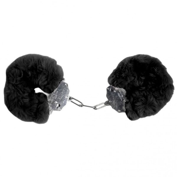 Наручники DS Fetish Plush handcuffs, метал із хутром, чорні
