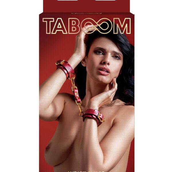 Наручники з карабінами Taboom червоні, золотиста фурнітура