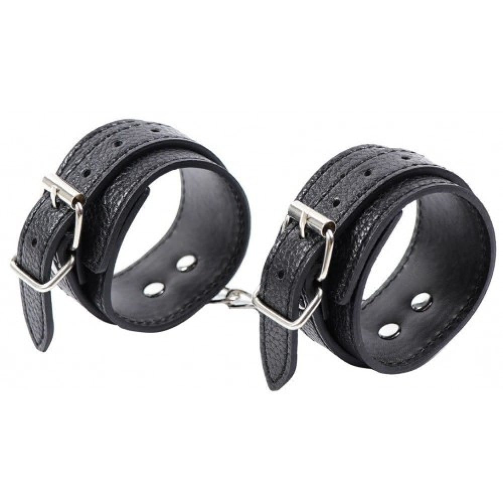 Наручники из экокожи DS Fetish Wrist Restraints чорні із сріблястою фурнітурою - Зображення 2